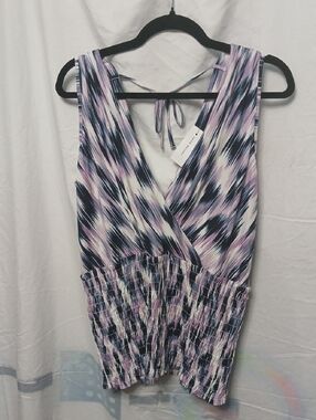 Lane Bryant Navy, Lilac & White Abstract Knit Top